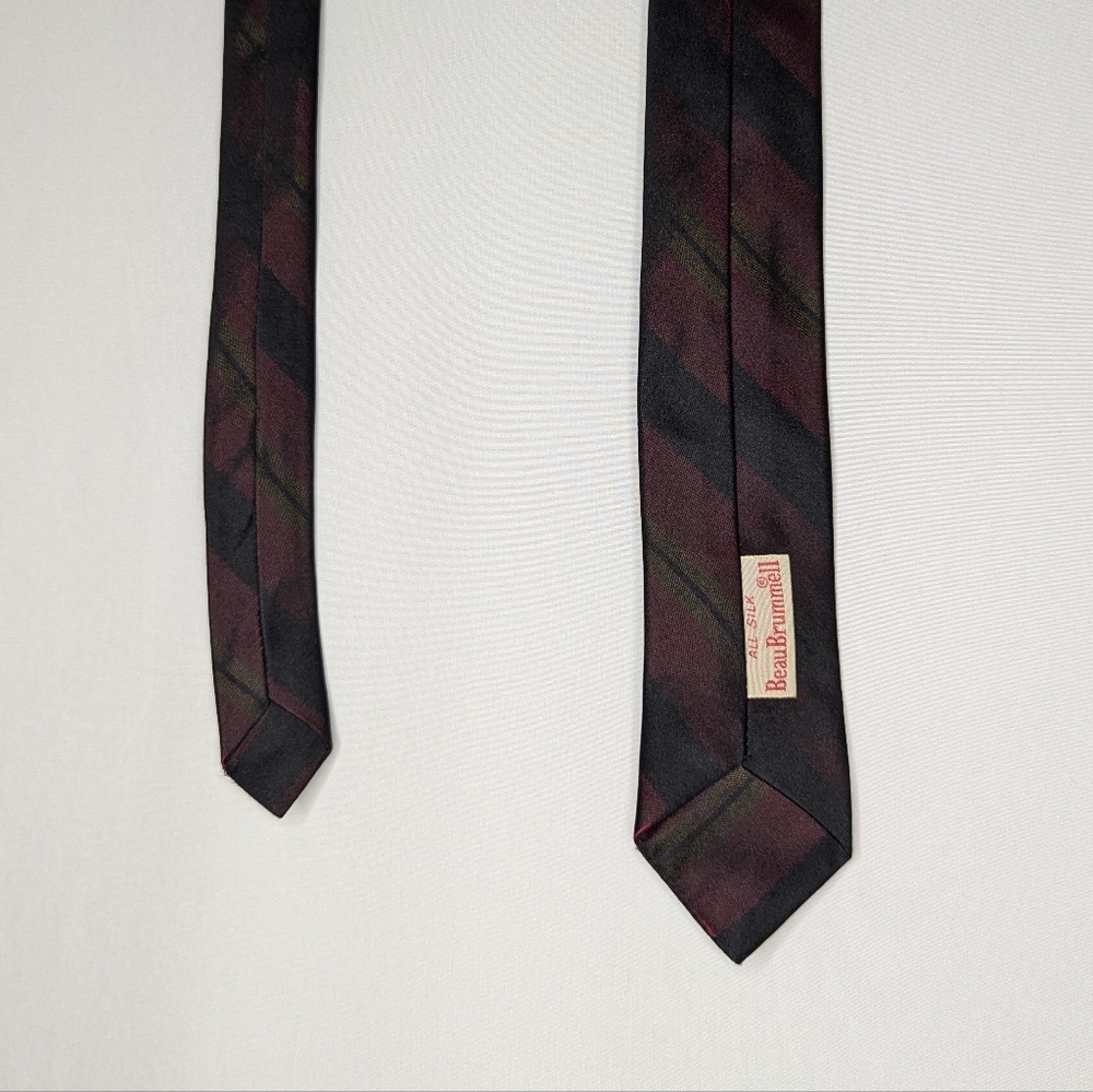Beau Brummell Men's Vintage Y2K Black Red Stripe Silk Skinny Tie - Picture 4 of 5